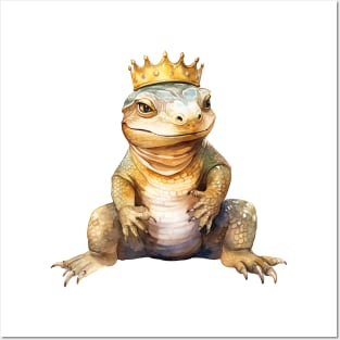 Watercolor Komodo Dragon Wearing a Crown Posters and Art